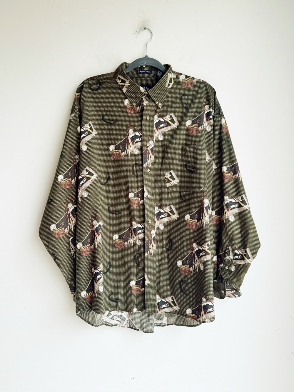 Vintage Salty Dog by Gant Imperial Poplin Fishing Print Button Down XL